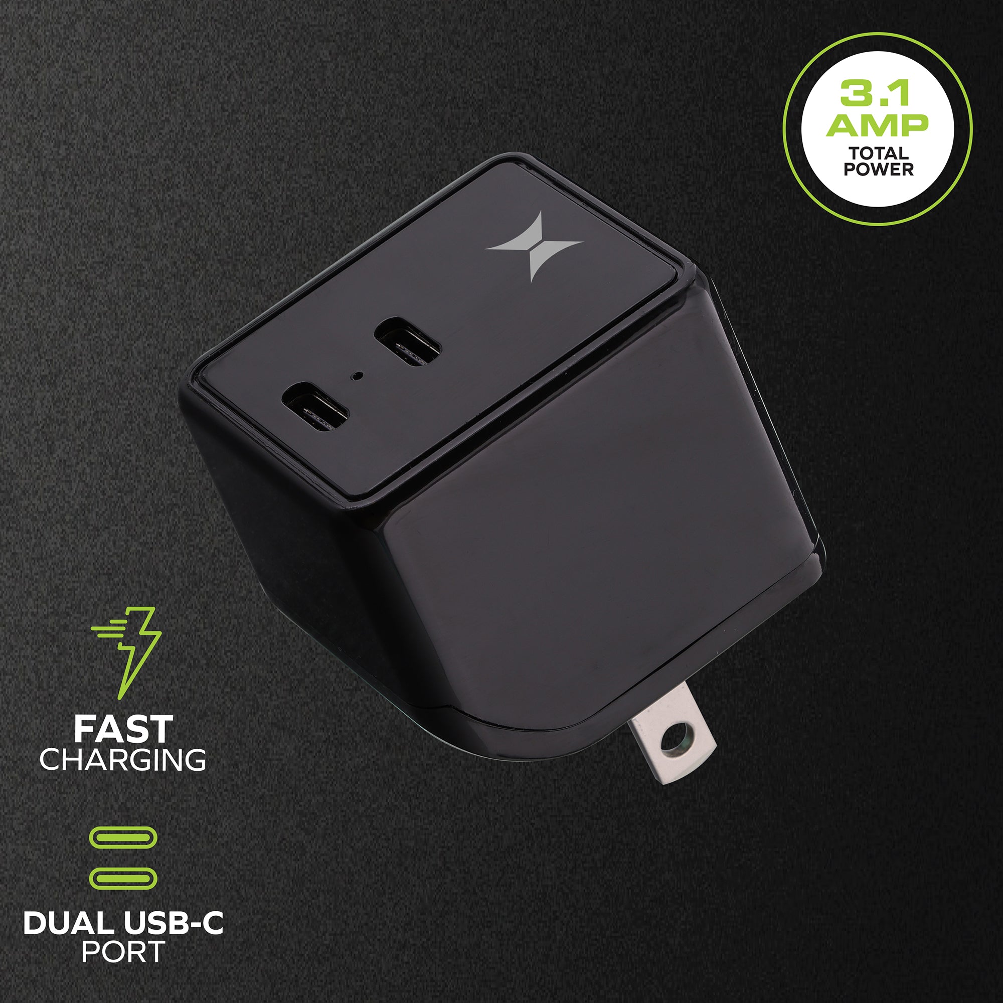 Dual Type-C Port Wall Charger with Foldable Prongs, 3.1A Fast Charging USB-C Power Adapter for Smartphones and Tablets
