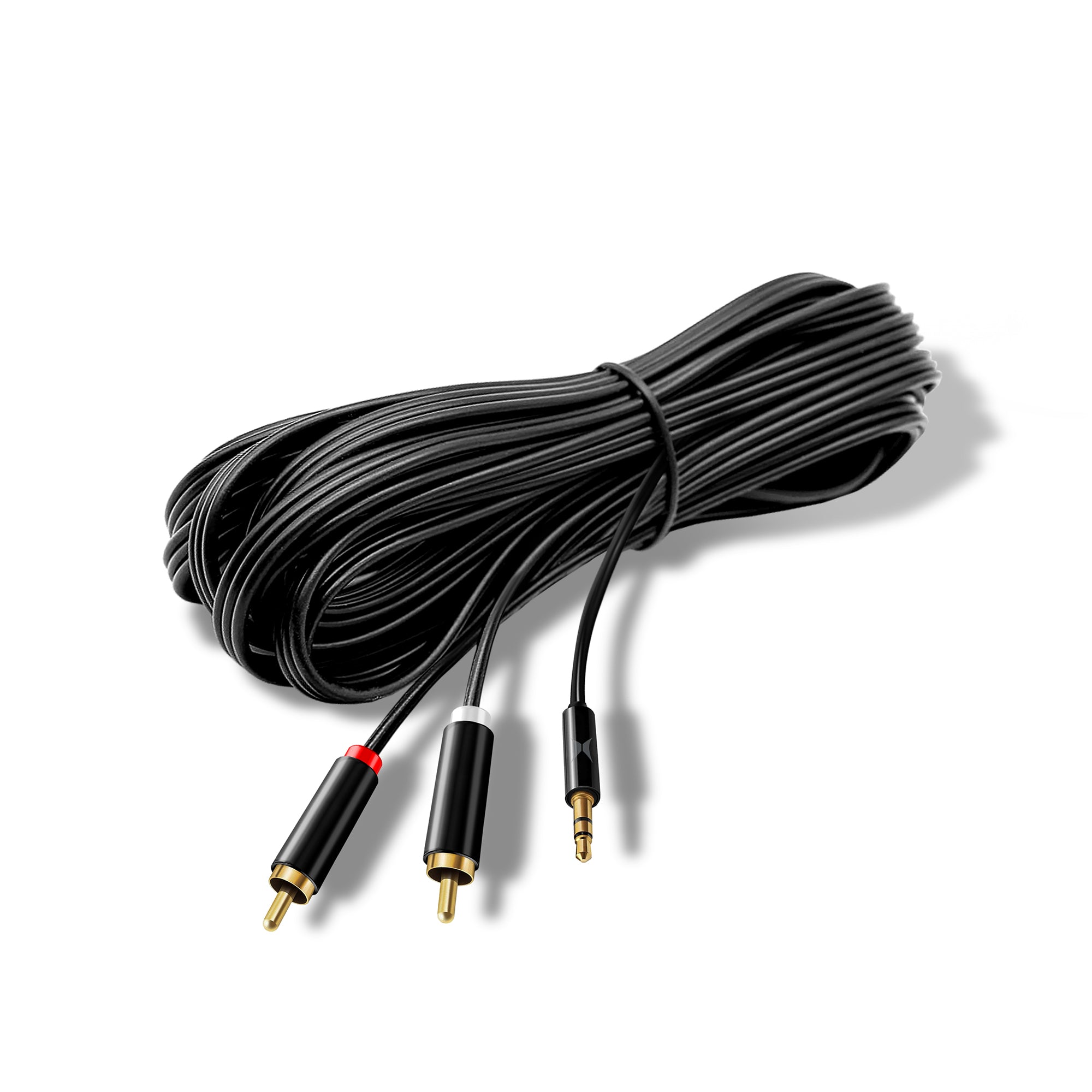 15ft 3.5mm to 2-Male RCA Audio Stereo Adapter Cable - Gold-Plated, Extra Long Auxiliary Cord for Speakers, TV, Home Theater Systems, Smartphones, Laptops