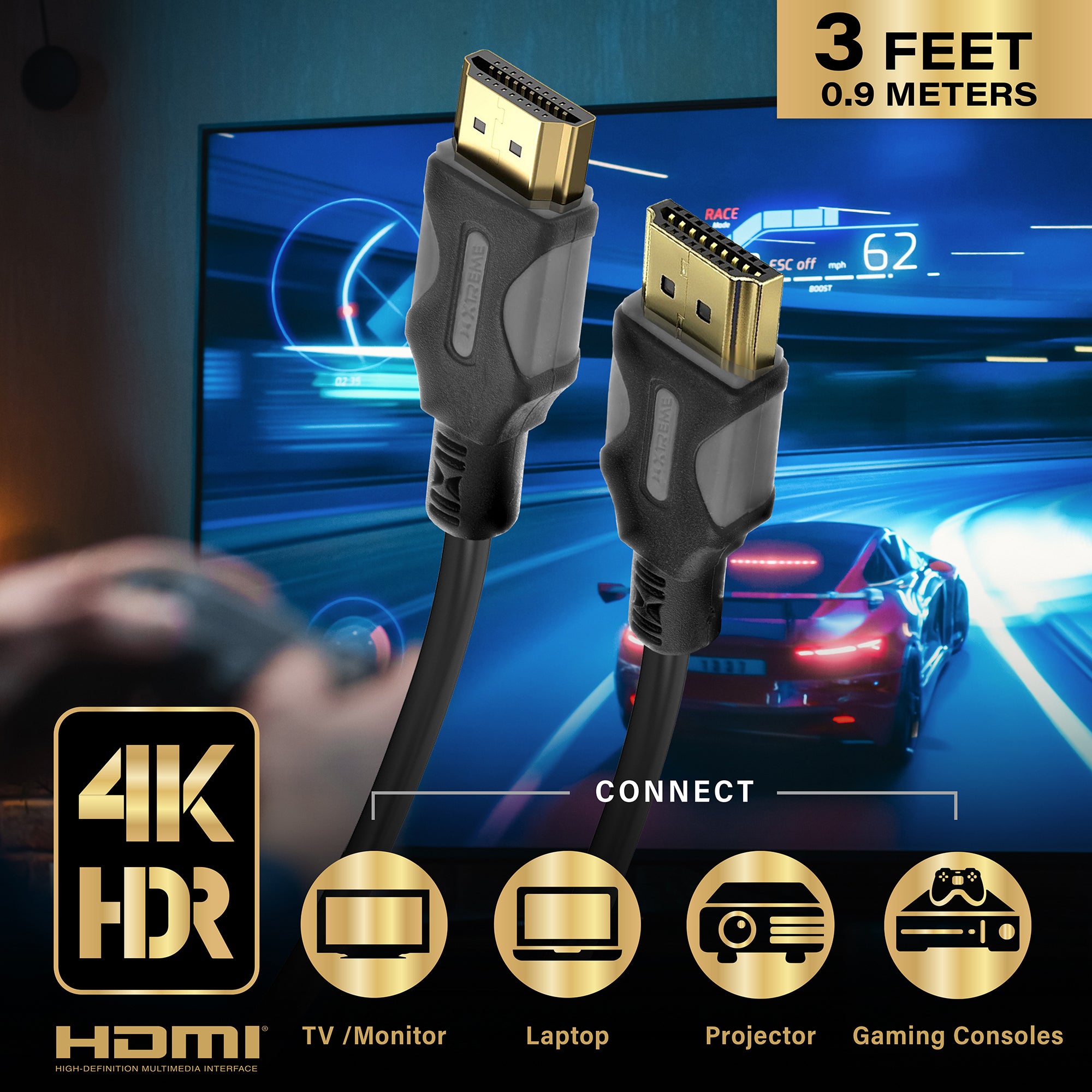 High-Speed 4K HDMI Cable 3ft 9ft 25ft- 18Gbps, 4K HDR, and 16-Bit Color Support for All Your Devices