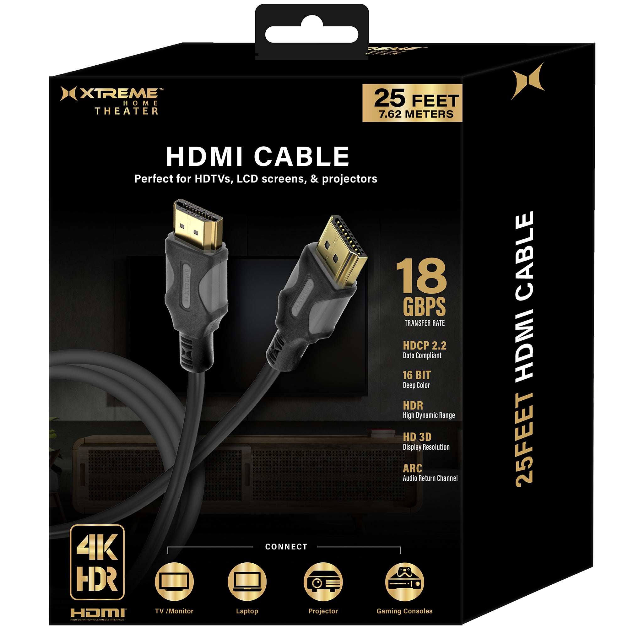 High-Speed 4K HDMI Cable 3ft 9ft 25ft- 18Gbps, 4K HDR, and 16-Bit Color Support for All Your Devices