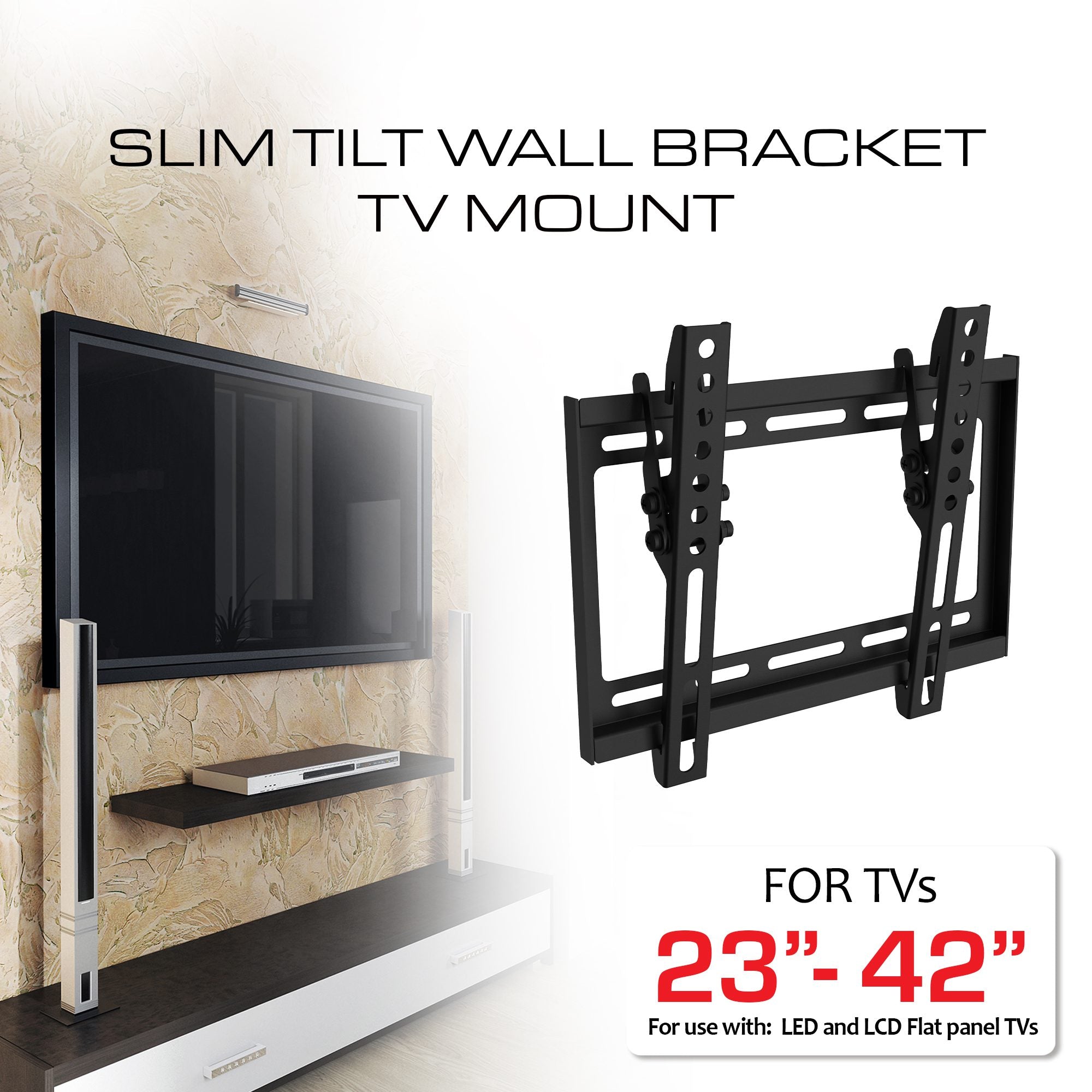 Tilt TV Wall Mount Bracket for 23"-42" TVs - VESA Compatibility and 77lb Capacity