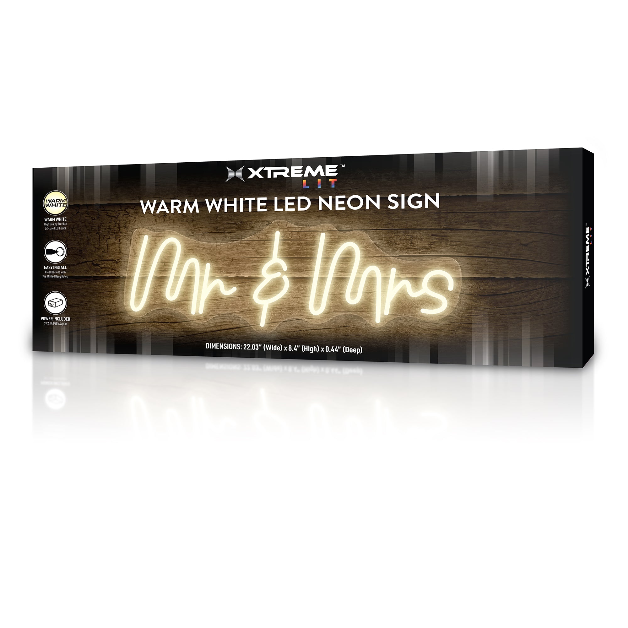 22.03"" x 8.4"" 'Mr & Mrs' Warm White LED Neon Sign