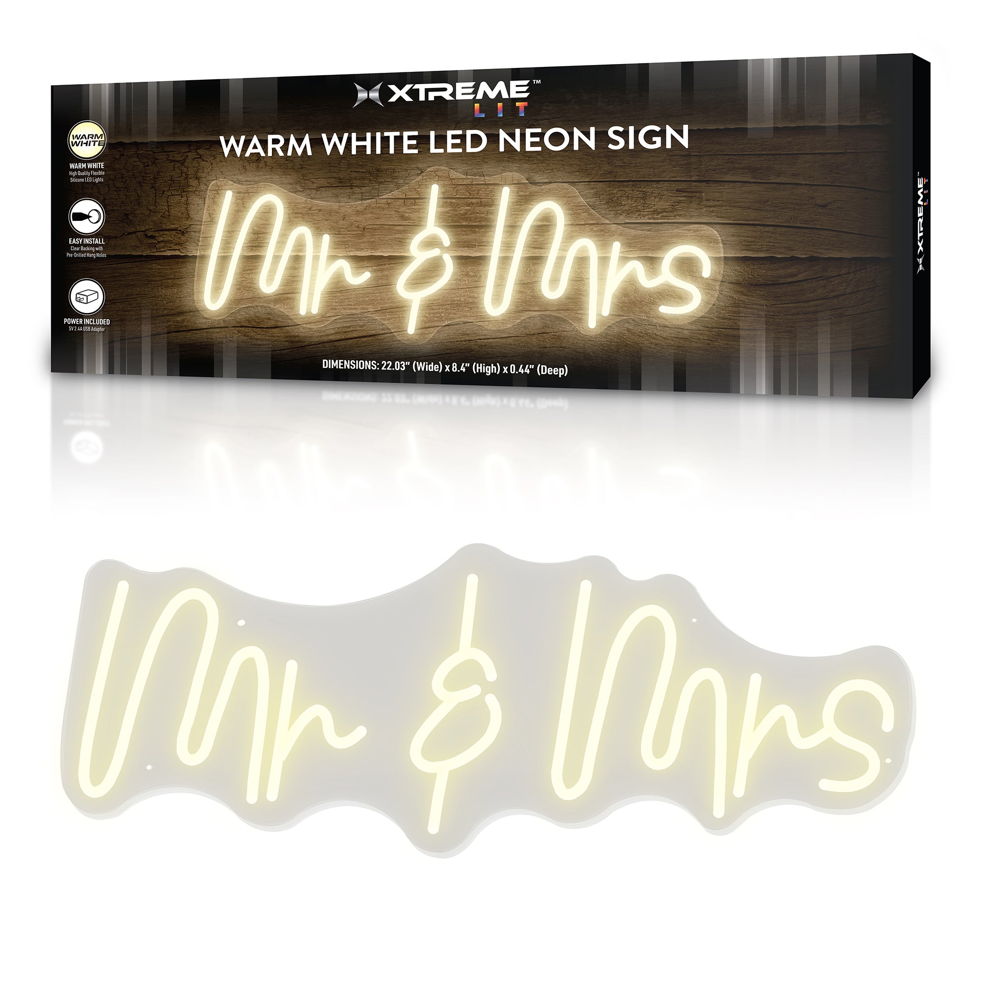 22.03"" x 8.4"" 'Mr & Mrs' Warm White LED Neon Sign