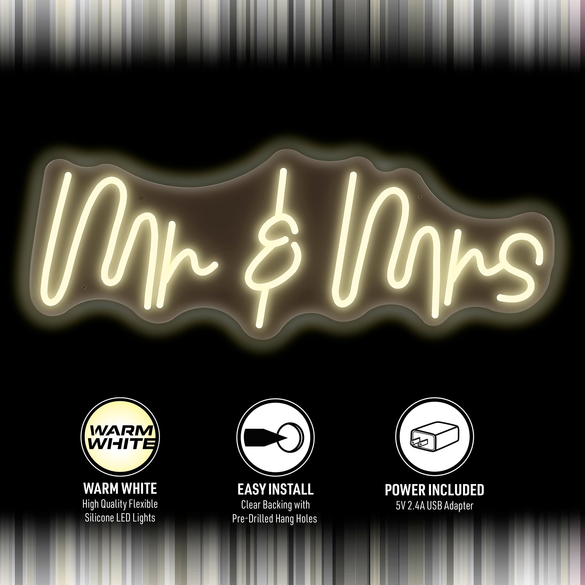 22.03"" x 8.4"" 'Mr & Mrs' Warm White LED Neon Sign