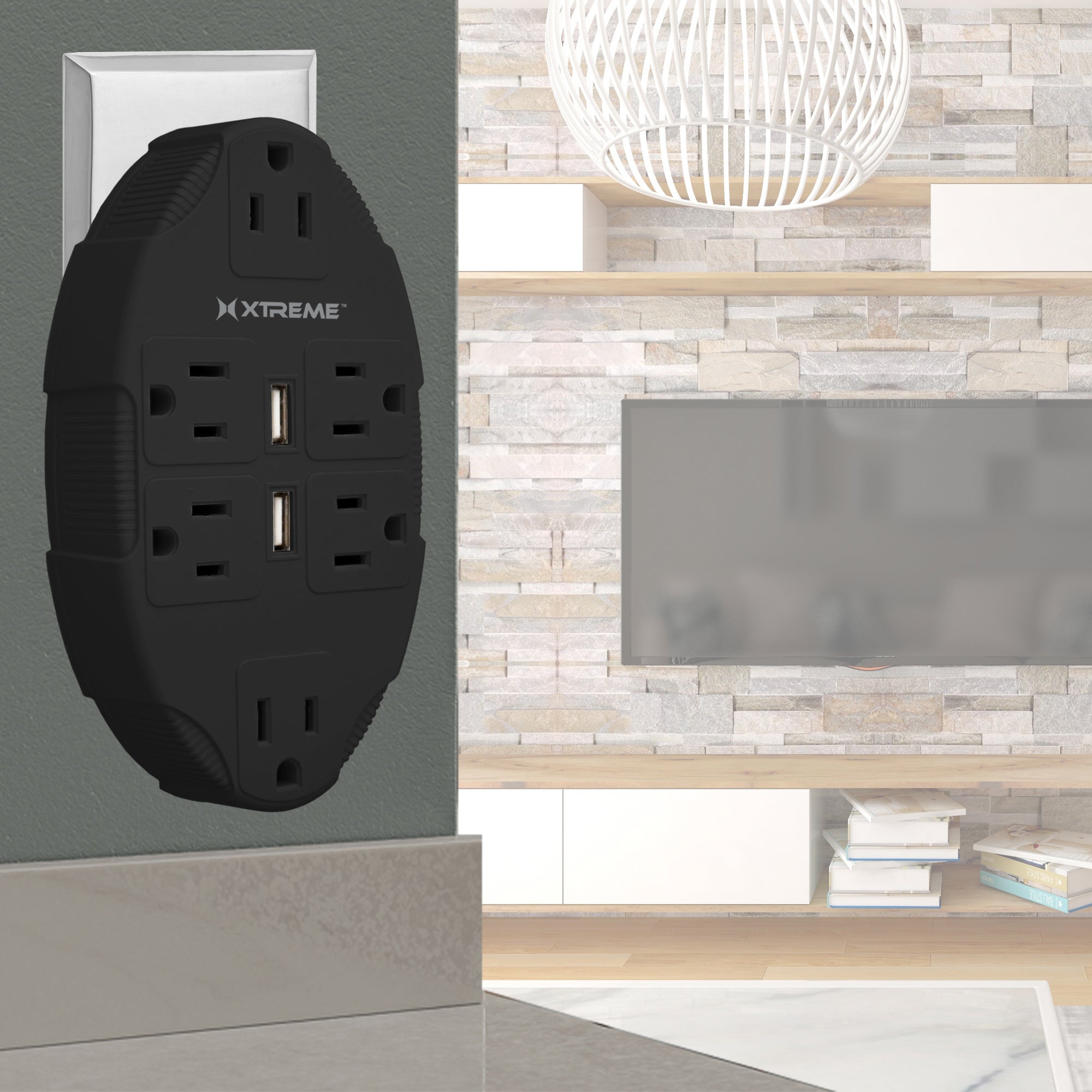 6 Outlet Wall Tap with Dual 2.4A USB Ports, Multi-Plug Adapter, Grounded 3-Prong Power Extender for Home and Office