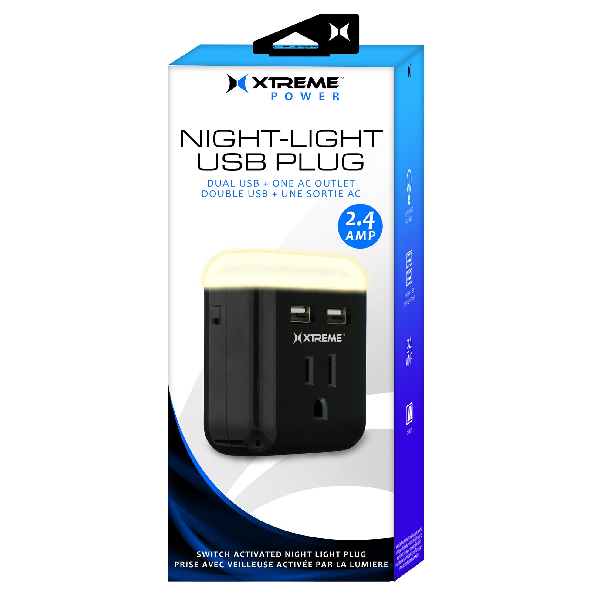 Night Light Plug w/2 USB + 1 AC Outlets