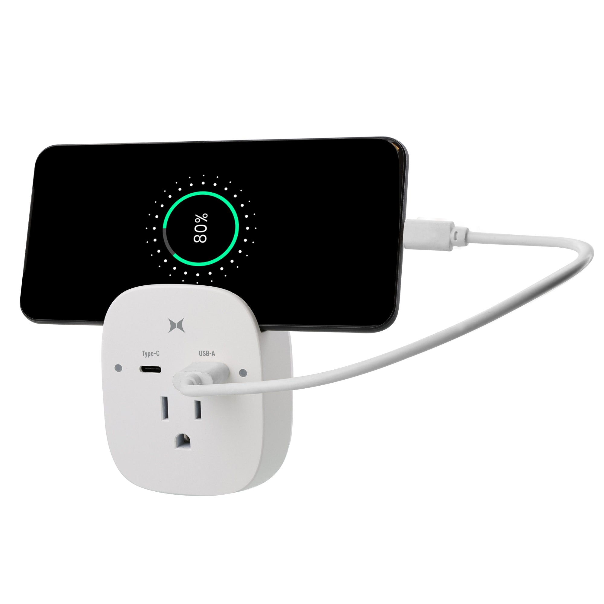 15W 3-in-1 Wall Charger with USB-C, USB-A, and AC Outlet, Built-in Phone Holder, Fast Charging Power Adapter for Multiple Devices