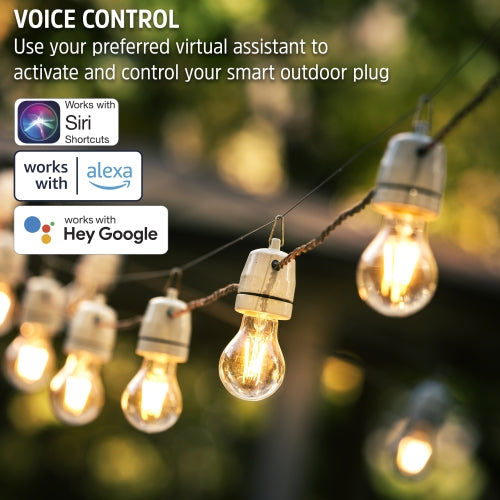 Smart Outdoor Plug with Remote & Voice Control, Works with Alexa & Google Assistant, Single Outlet Wi-Fi Smart Plug for Patio Lights, Fans, and Appliances