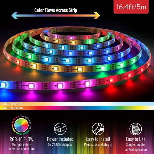 16.4ft Color Flow Multi-Color Indoor LED Light Strip, Remote Control