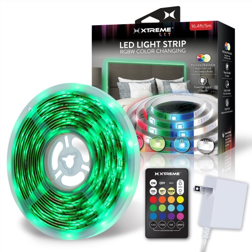 16.4ft Color-Changing Indoor LED Light Strip, New RGBW, 12V Adapter