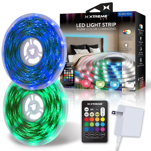 32.8ft RGBW Color-Changing Indoor LED Light Strip, Remote Control