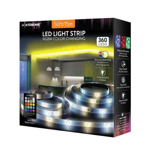 50ft Indoor LED Light Strips, Multiple Color Effects, Remote Control
