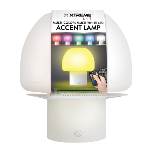 New Multi-Color Multi-White LED Accent Mushroom Lamp with White Base, Remote Control