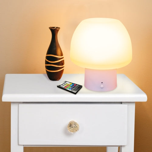New Multi-Color Multi-White LED Accent Mushroom Lamp with White Base, Remote Control