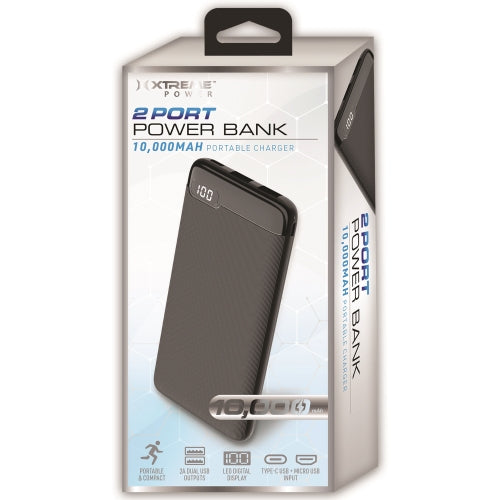 10000 mAh Power Bank with LED Screen, 2 USB-A, Type-C, and Micro USB Ports, Portable Rechargeable Battery for Travel
