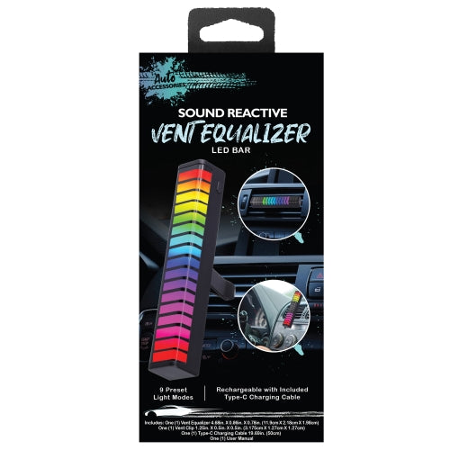 LED Sound Reactive RGB Equalizer for Car Vent | Rechargeable Music Visualizer with 9 Light Modes