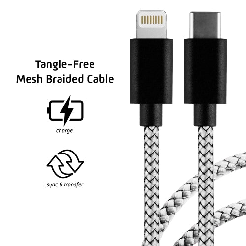 Durable 3ft Braided Type-C to 8-Pin Charging Cable for iPhone, iPad, and AirPods - Fast Sync and Charge