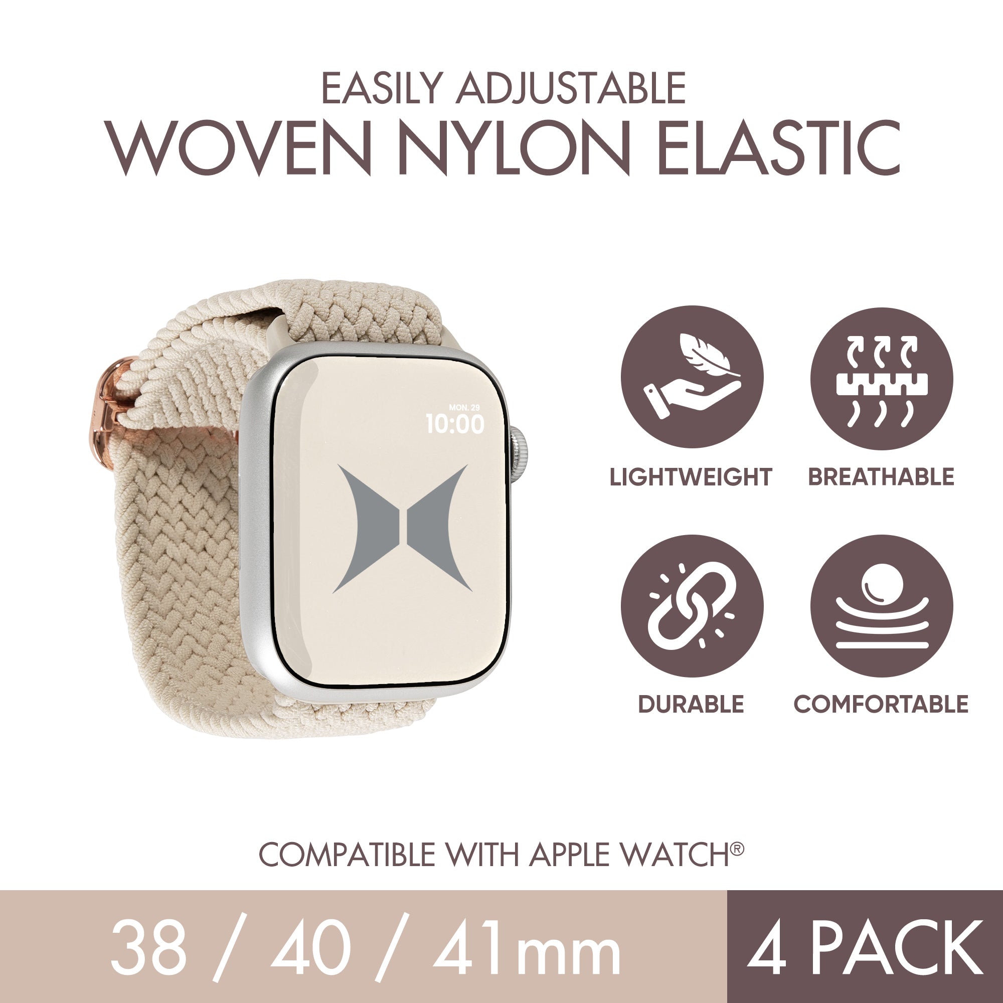 Unisex Smart Watch Nylon Braided Elastic Band 4 Pack – Small Size, Breathable