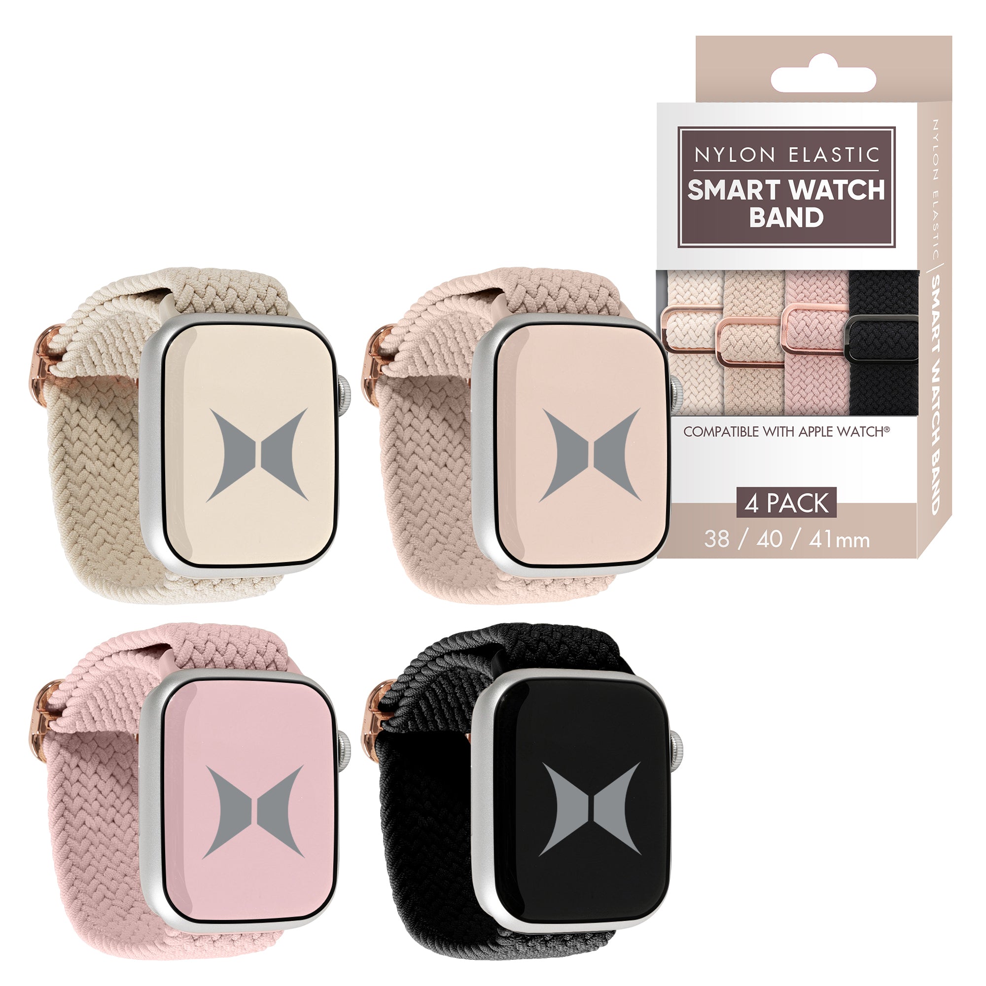 Unisex Smart Watch Nylon Braided Elastic Band 4 Pack – Small Size, Breathable