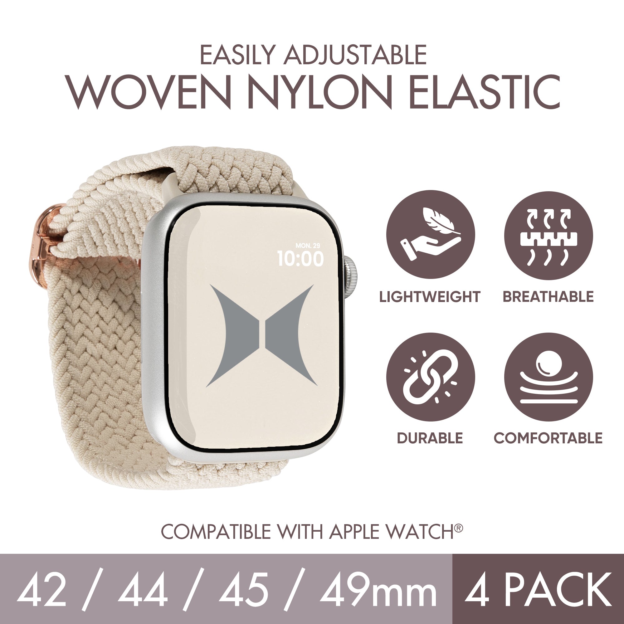 Unisex Smart Watch Nylon Braided Elastic Band 4 Pack – Large Size, Breathable