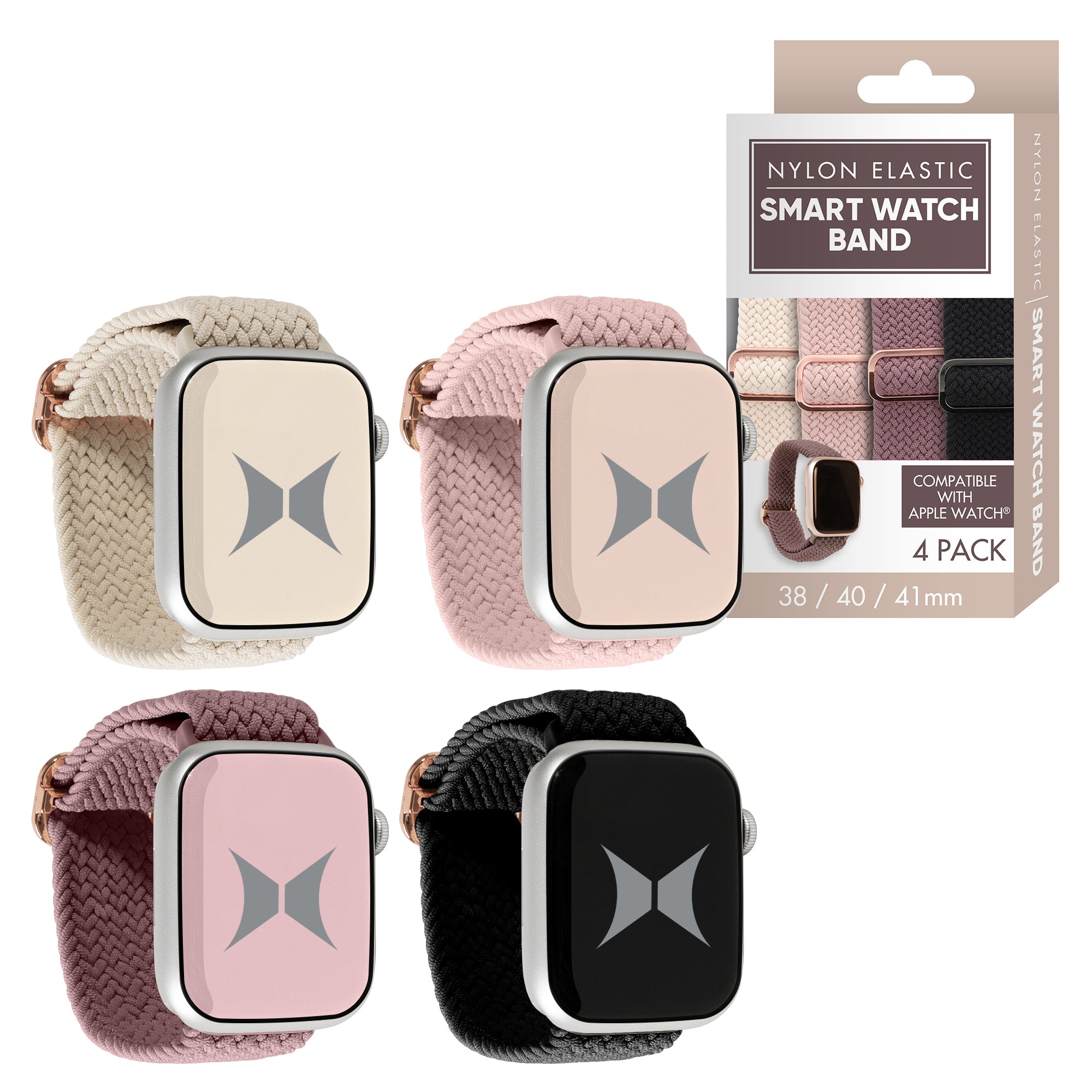 Unisex Smart Watch Nylon Braided Elastic Band 4 Pack – Large Size, Breathable
