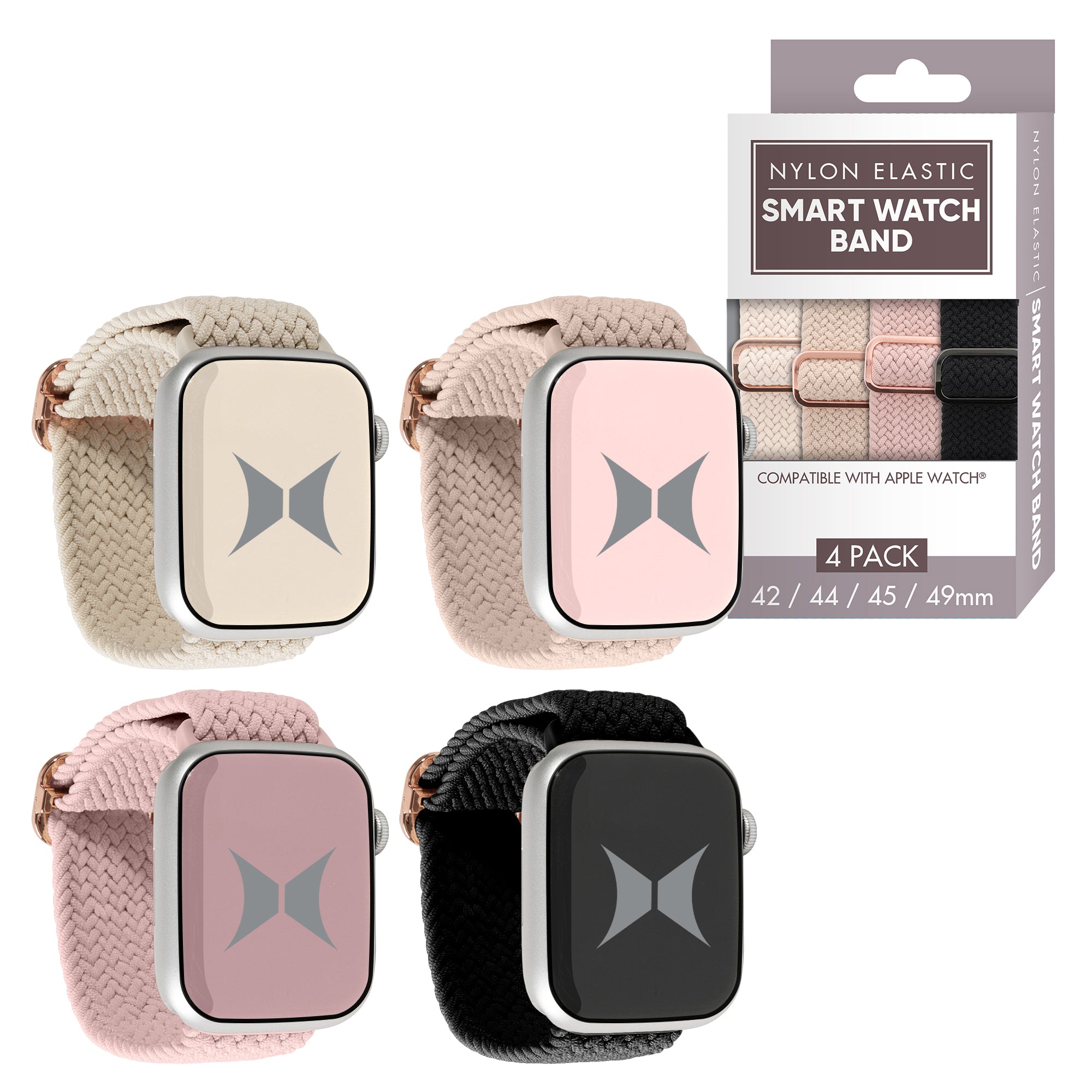 Unisex Smart Watch Nylon Braided Elastic Band 4 Pack – Large Size, Breathable