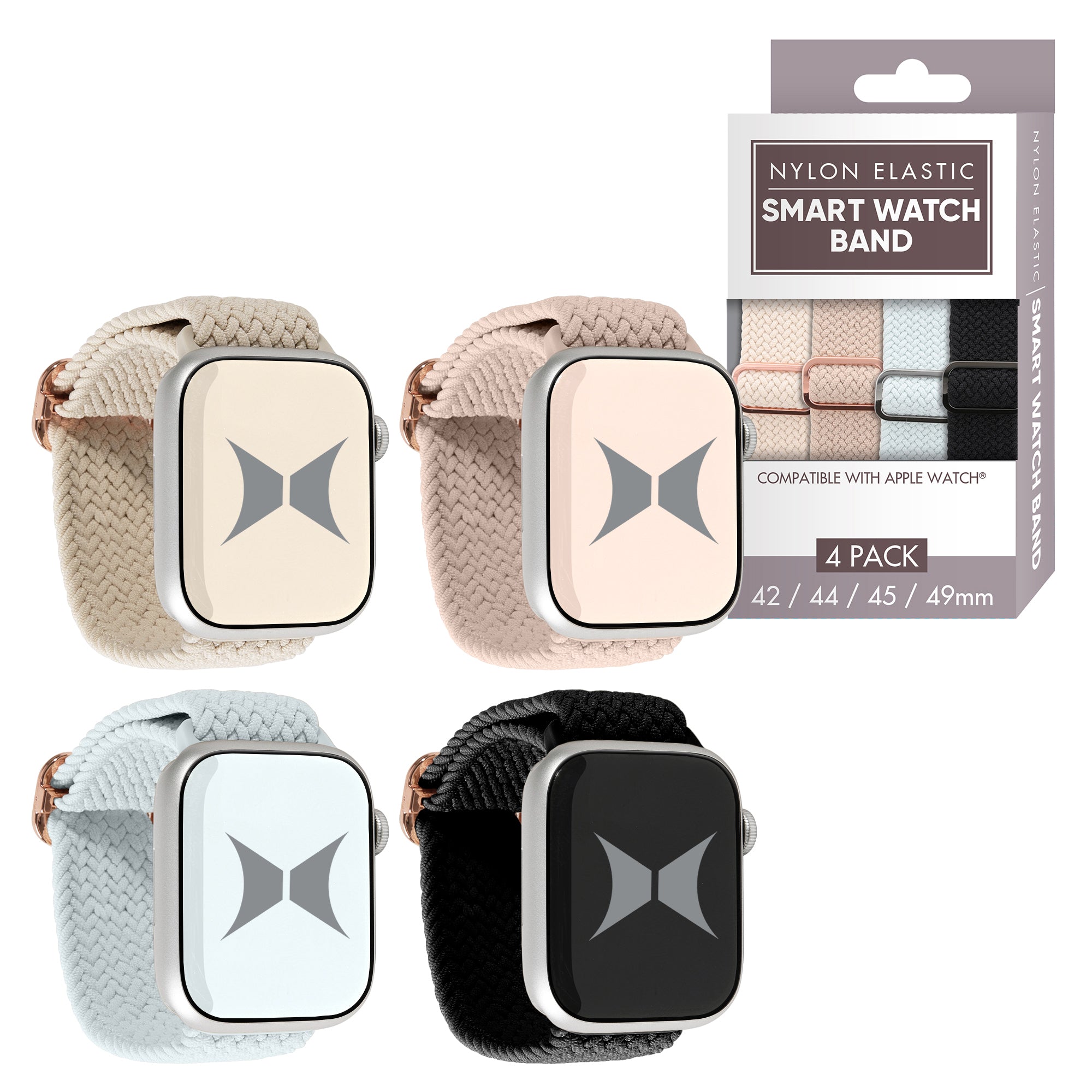Unisex Smart Watch Nylon Braided Elastic Band 4 Pack – Large Size, Breathable