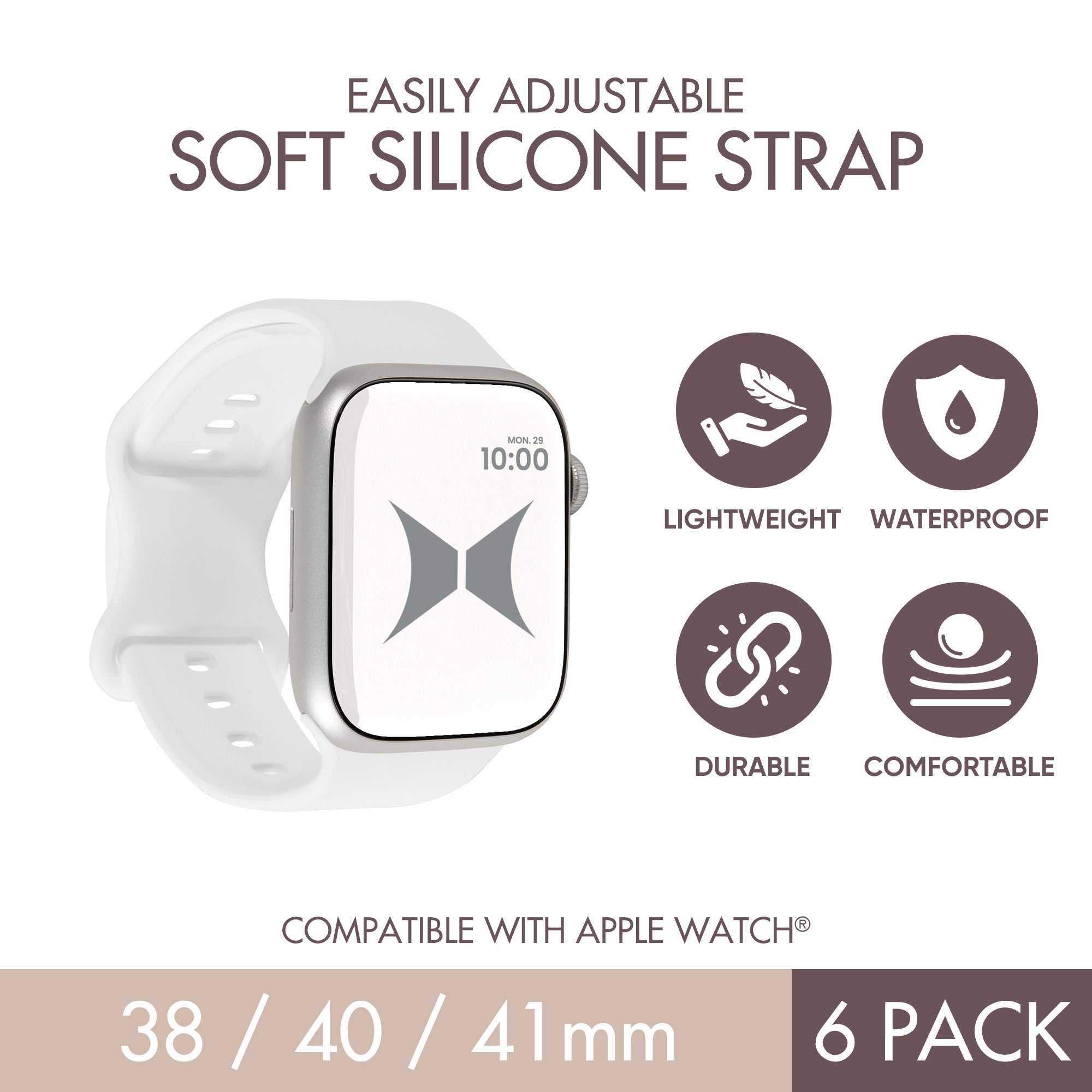 Smart Watch Soft Silicone Band 6 Pack – Small Size, Waterproof, New Buckle Design