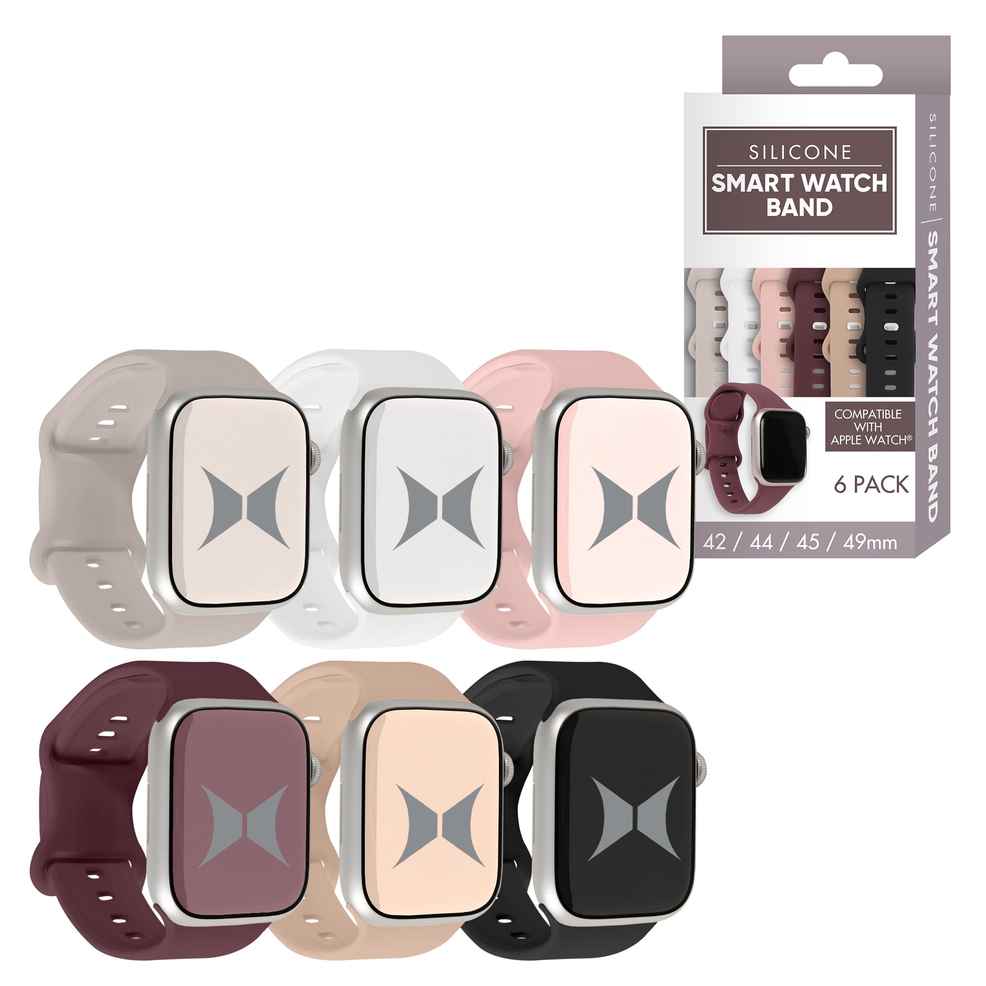 Smart Watch Soft Silicone Band 6 Pack – Large Size, Waterproof, New Buckle Design