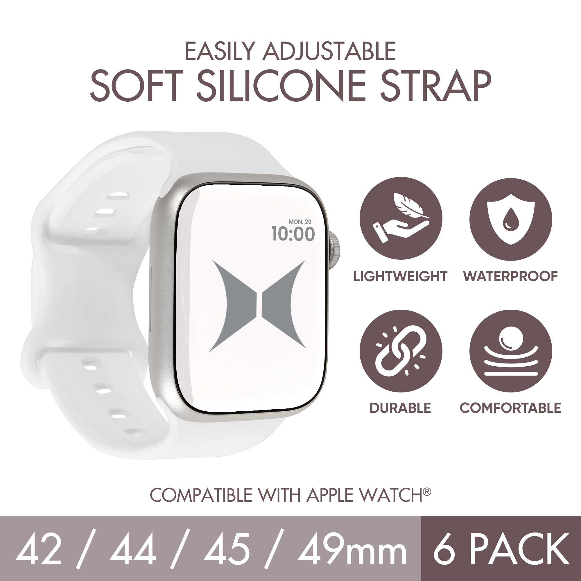 Smart Watch Soft Silicone Band 6 Pack Large Size, Waterproof, Buckle Design