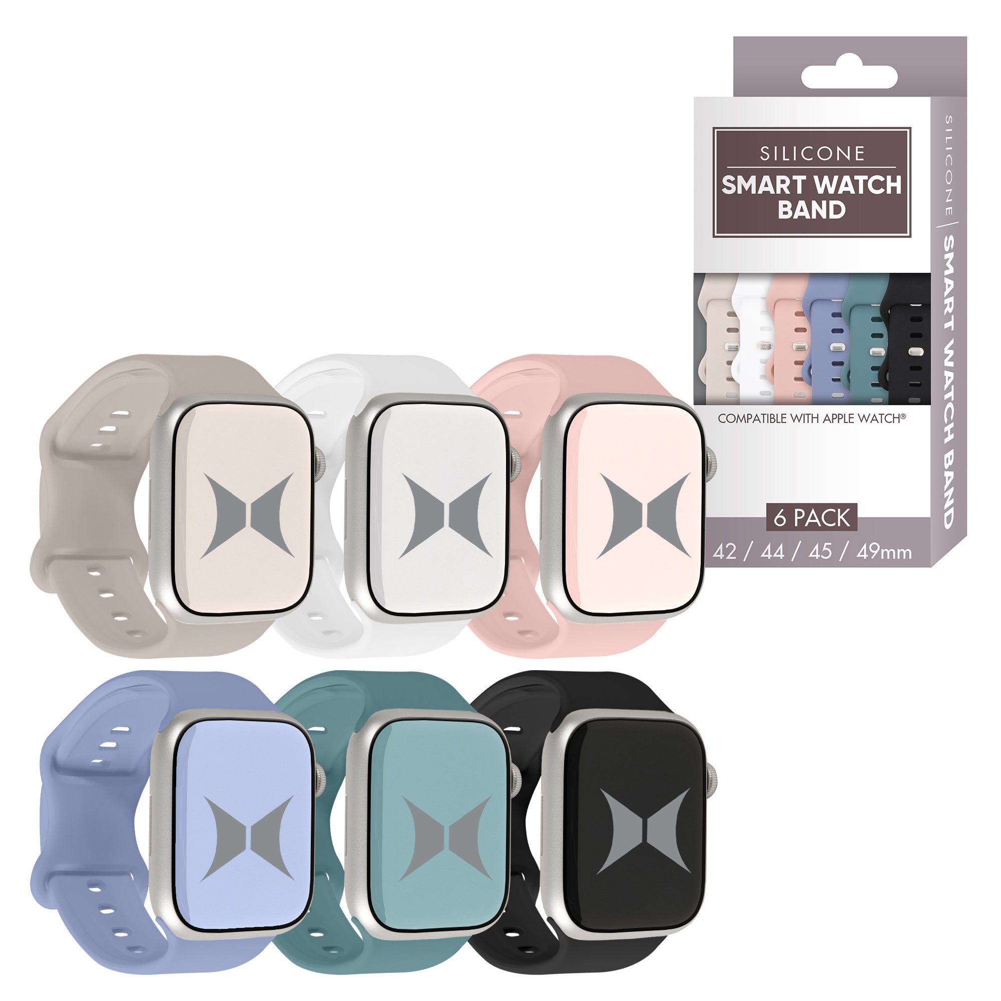 Smart Watch Soft Silicone Band 6 Pack Large Size, Waterproof, Buckle Design