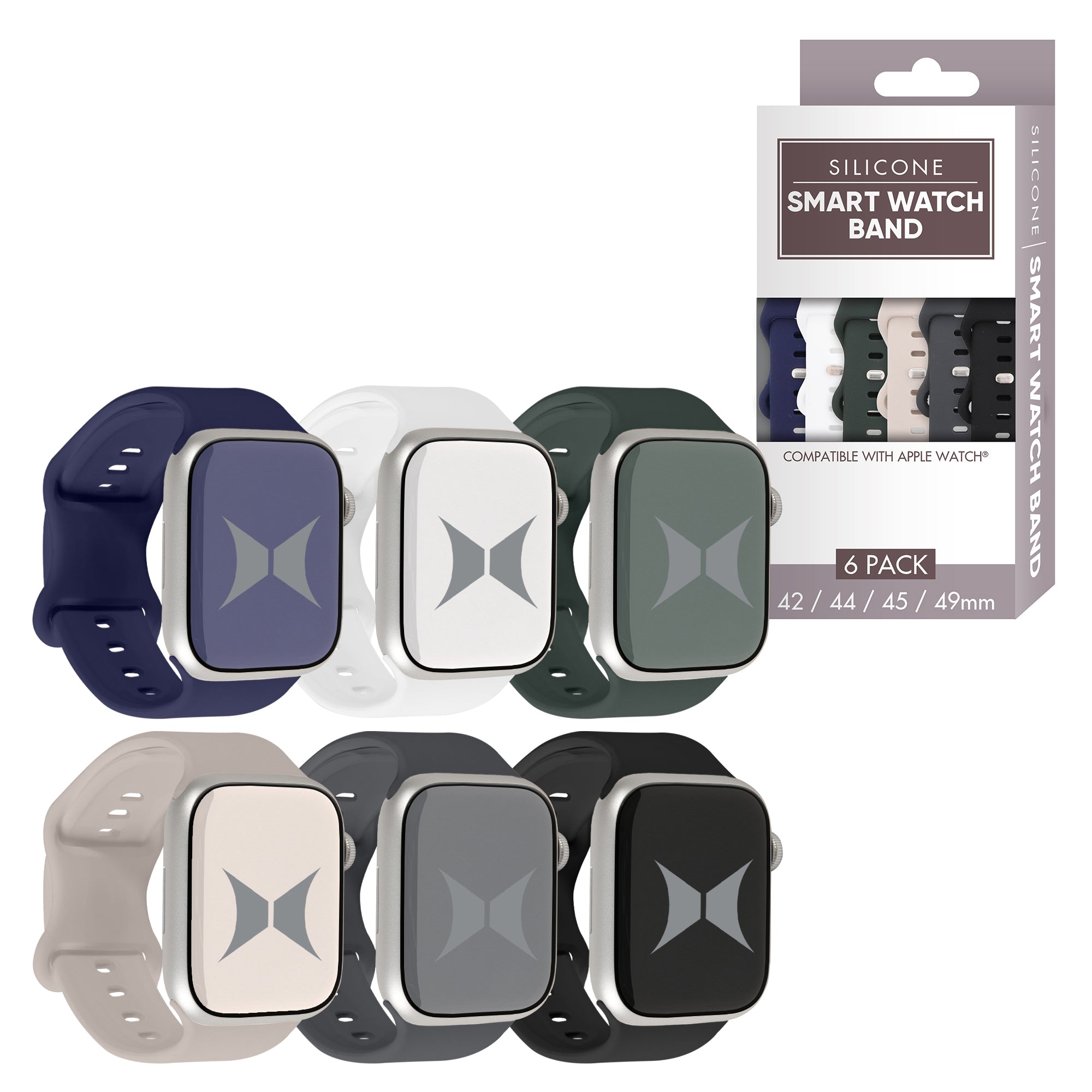 Smart Watch Soft Silicone Band 6 Pack – Large Size, Waterproof, New Buckle Design