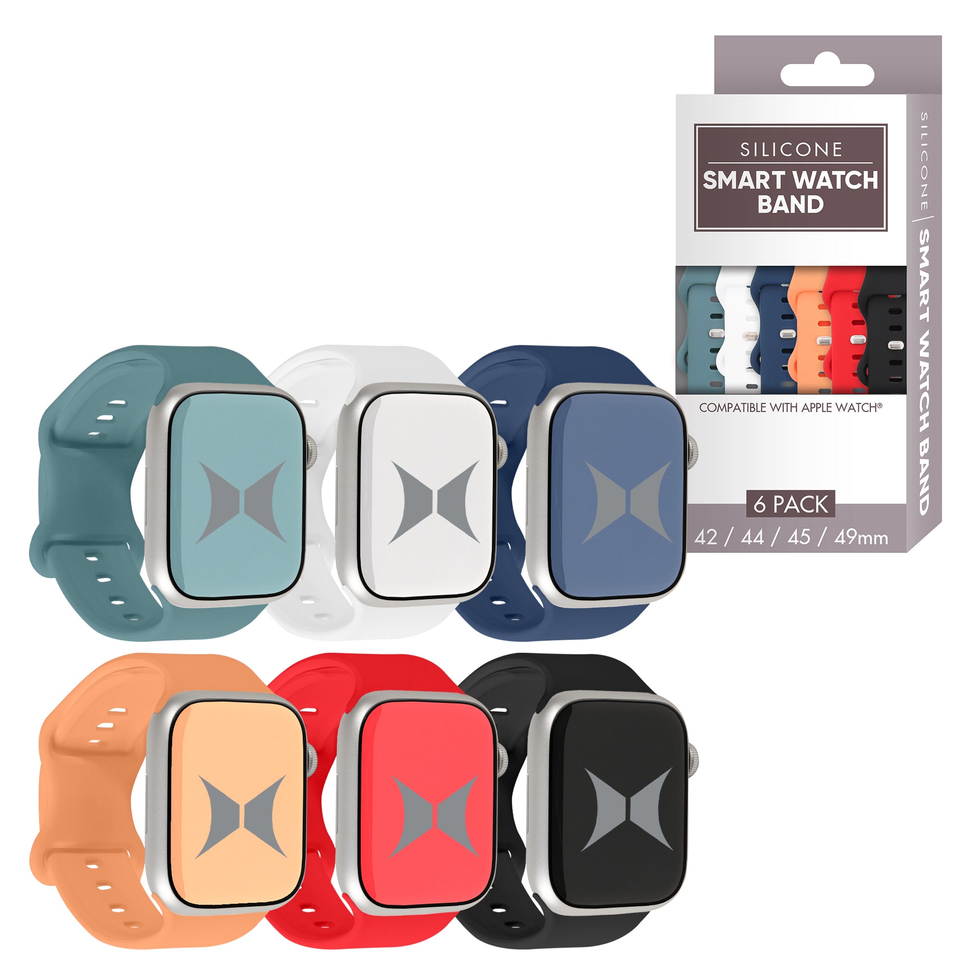 Smart Watch Soft Silicone Band 6 Pack – Large Size, Waterproof, New Buckle Design