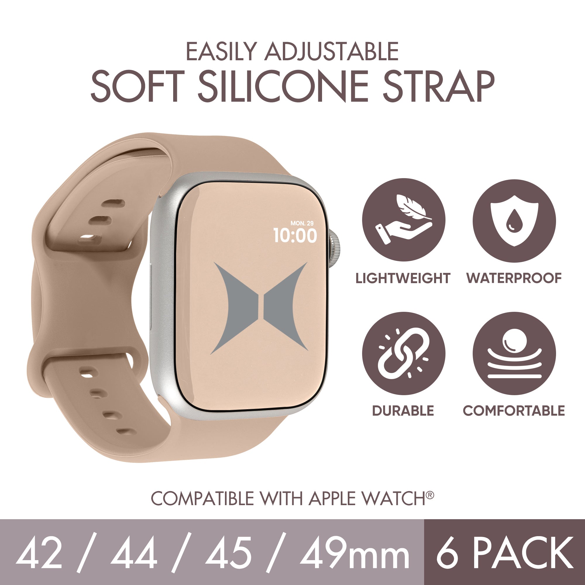 Smart Watch Soft Silicone Band 6 Pack – Large Size, Waterproof, New Buckle Design