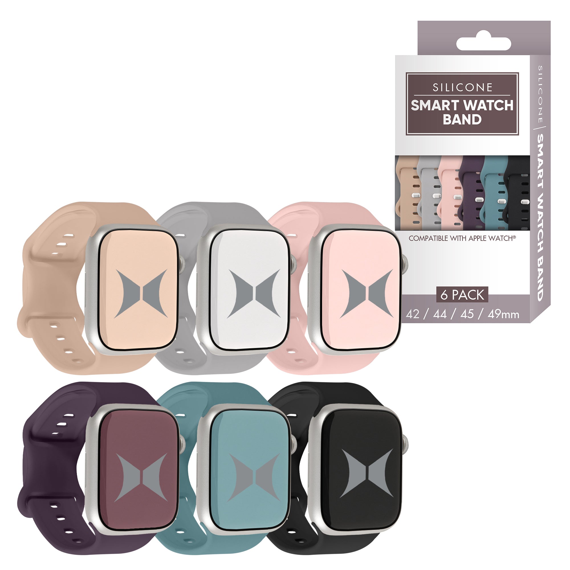 Smart Watch Soft Silicone Band 6 Pack – Large Size, Waterproof, New Buckle Design