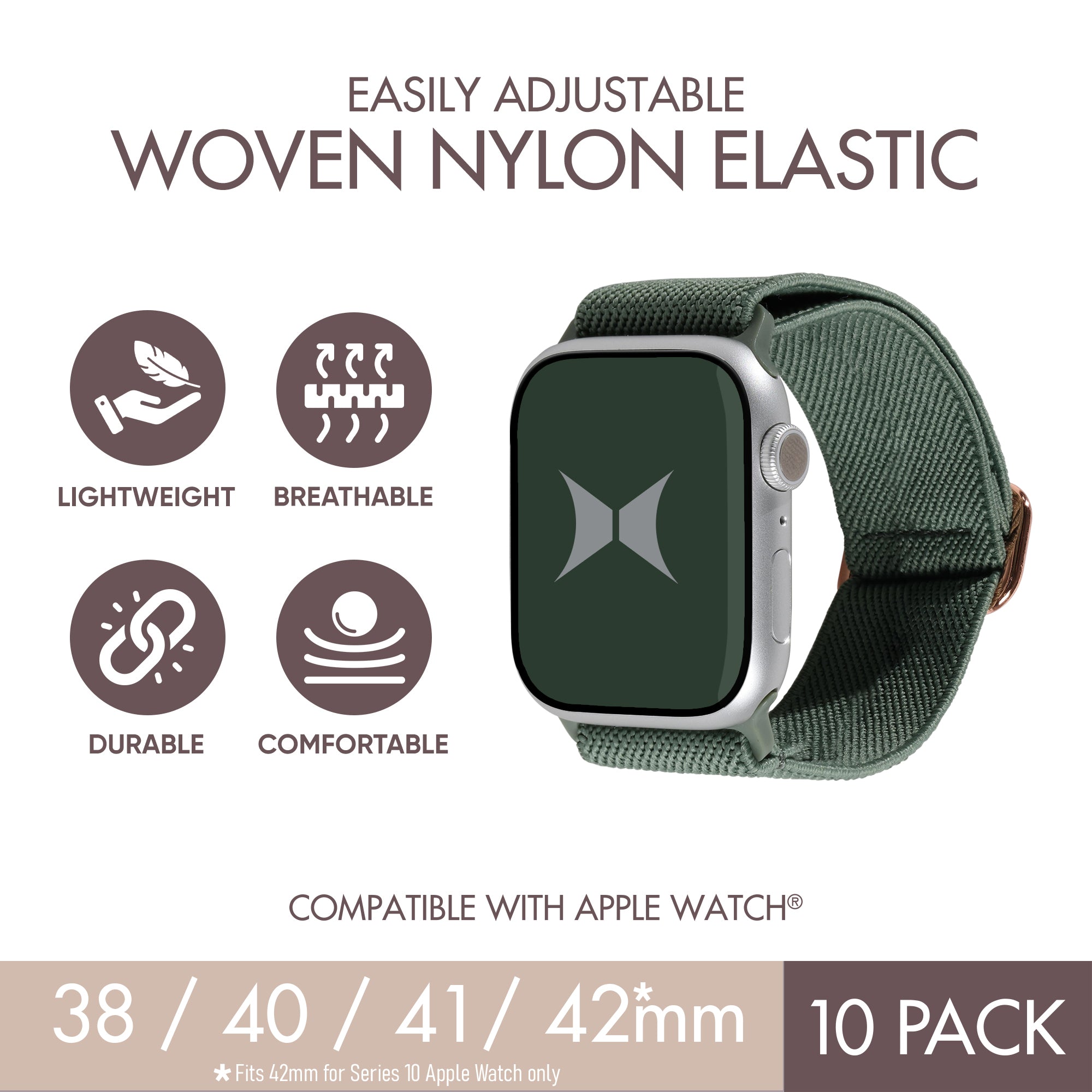 Unisex Smart Watch Nylon Braided Elastic Band 10 Pack – Small Size, Adjustable, Breathable