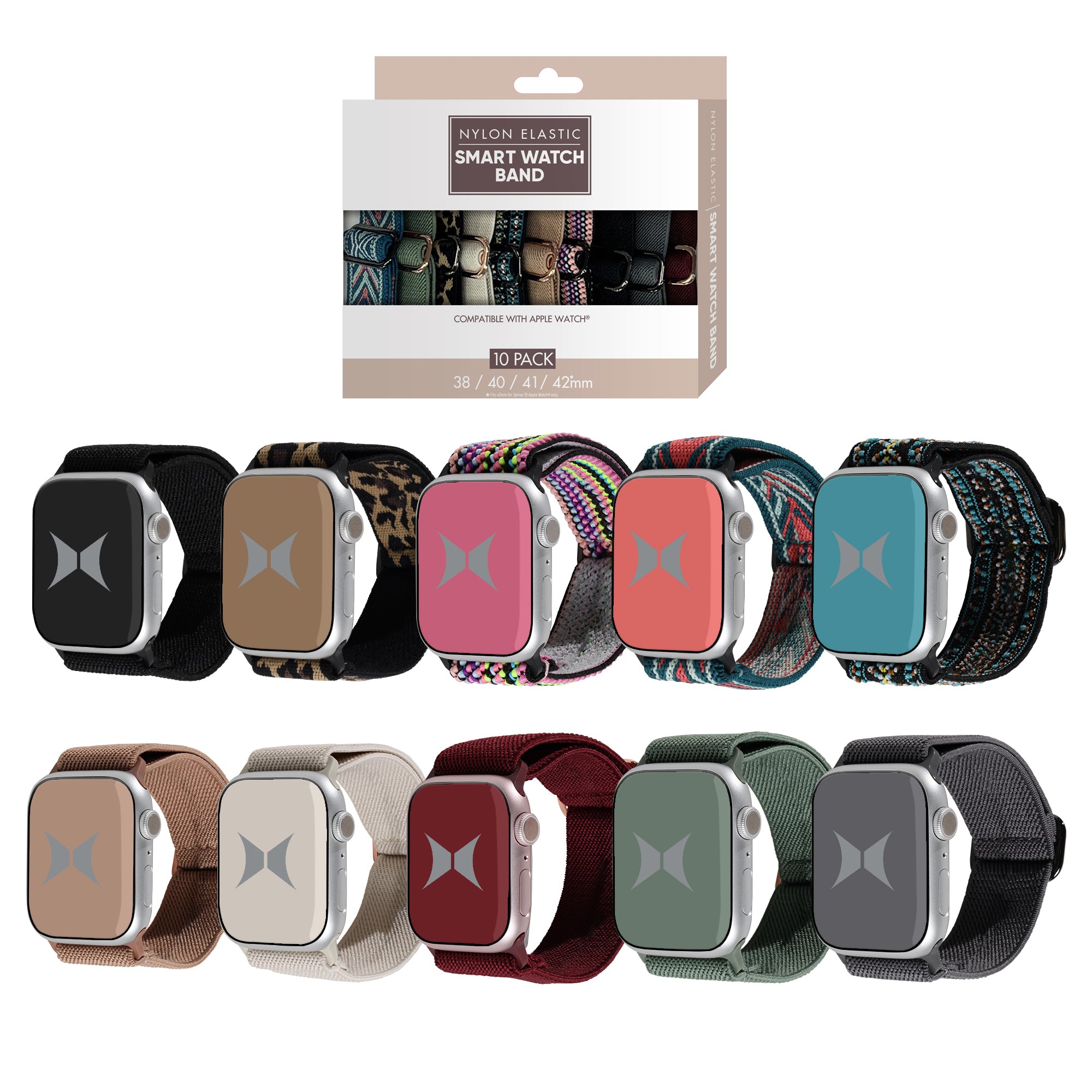 Unisex Smart Watch Nylon Braided Elastic Band 10 Pack – Small Size, Adjustable, Breathable