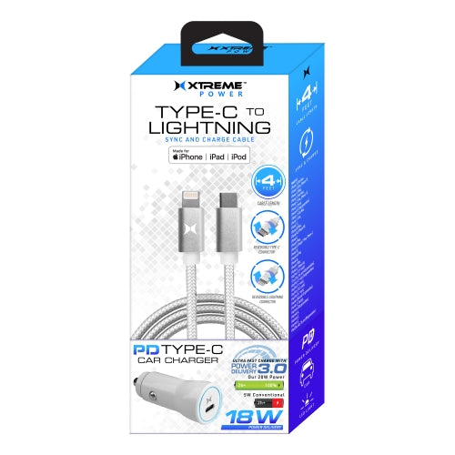 18W PD Fast Car Charger with MFi-Certified USB-C to Lightning Cable