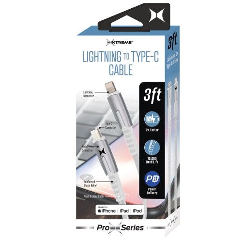 Durable 3ft Lightning to USB-C Cable, 10,000 Bend Guarantee, Fast Charging for iPhone, iPad, & More