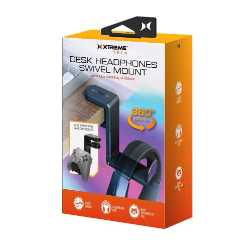 Rotating Desk Headphone Holder & Gaming Controller Mount | 360° Swivel Clamp for Desks