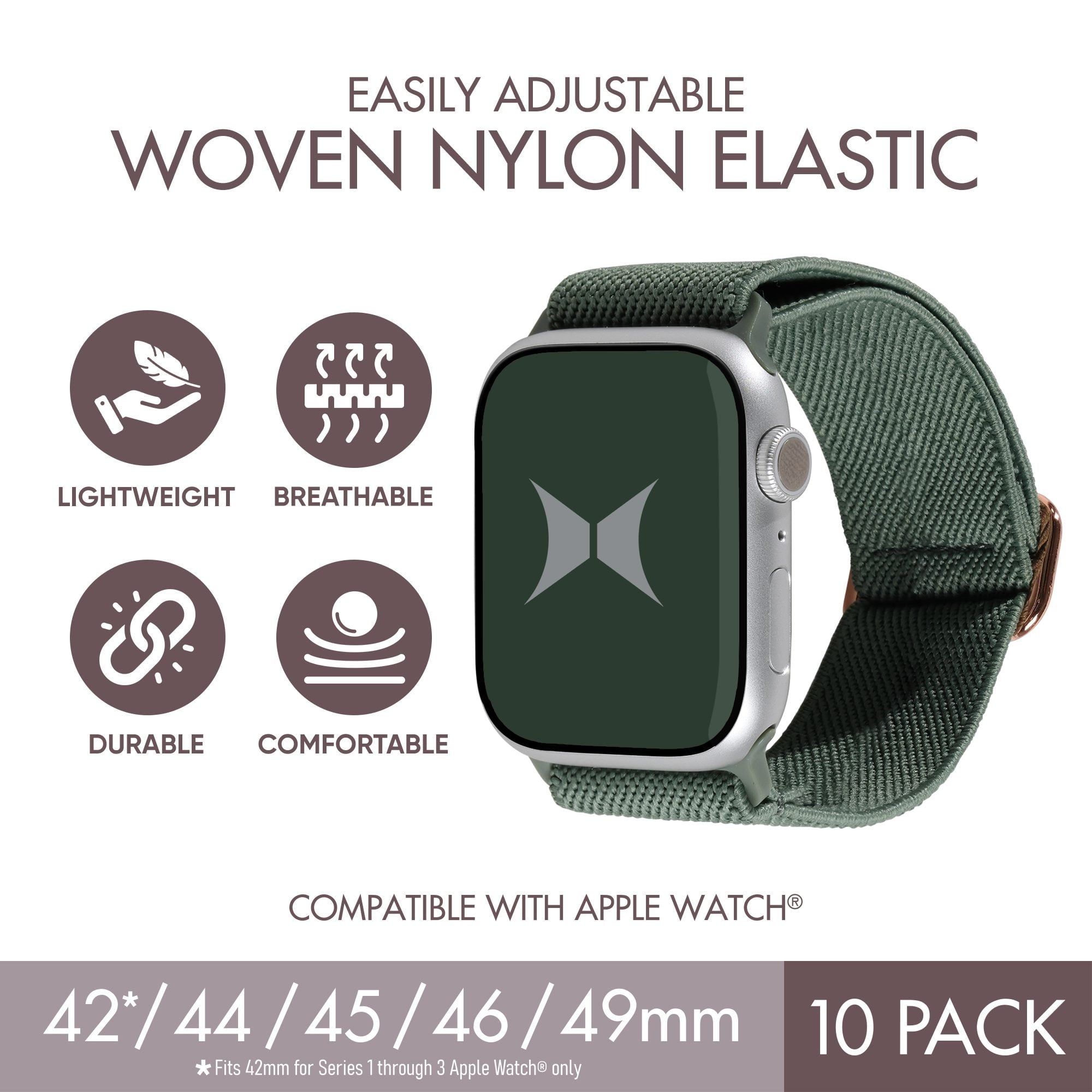 Unisex Smart Watch Nylon Braided Elastic Band 10 Pack – Large Size, Adjustable, Breathable