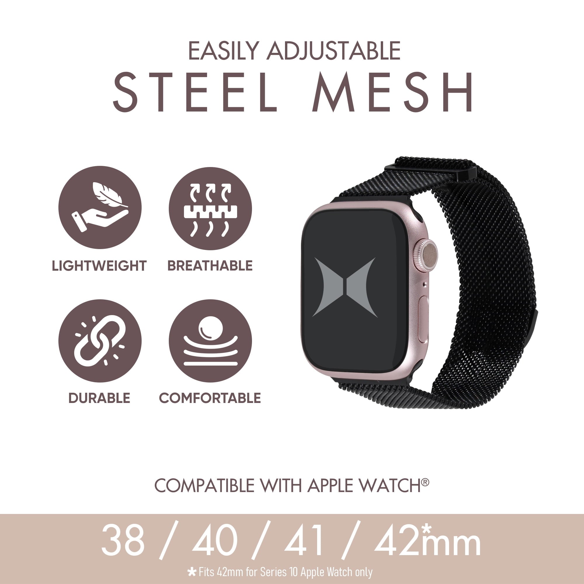 Premium Steel Mesh Apple Watch Band with Adjustable Magnetic Clasp, Starlight Finish, Universal Fit for all Small Series, Easy Installation