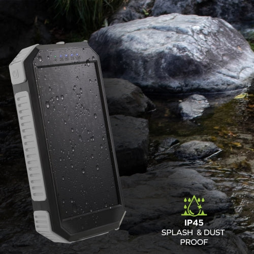 Pro Series 20,000mAh Solar Power Bank – PD Fast Charging Portable Charger with USB-C & USB-A, IP45 Water-Resistant, LED Flashlight & Compass