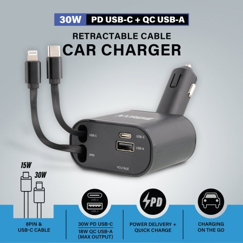 30W A/C Car with Retract Cable