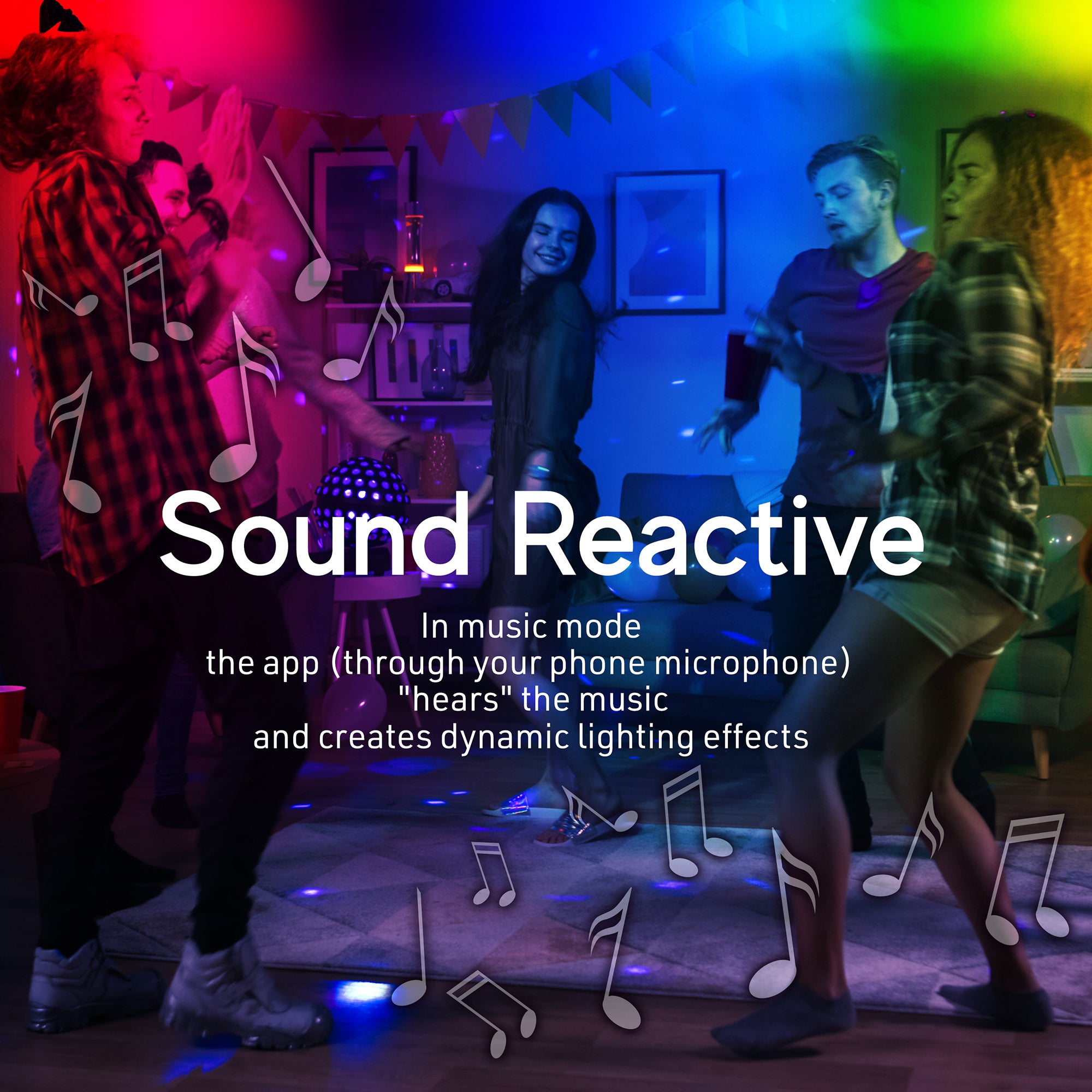 100ft Indoor LED Light Strips, Multiple Color Effects, Bluetooth Mobile App Control