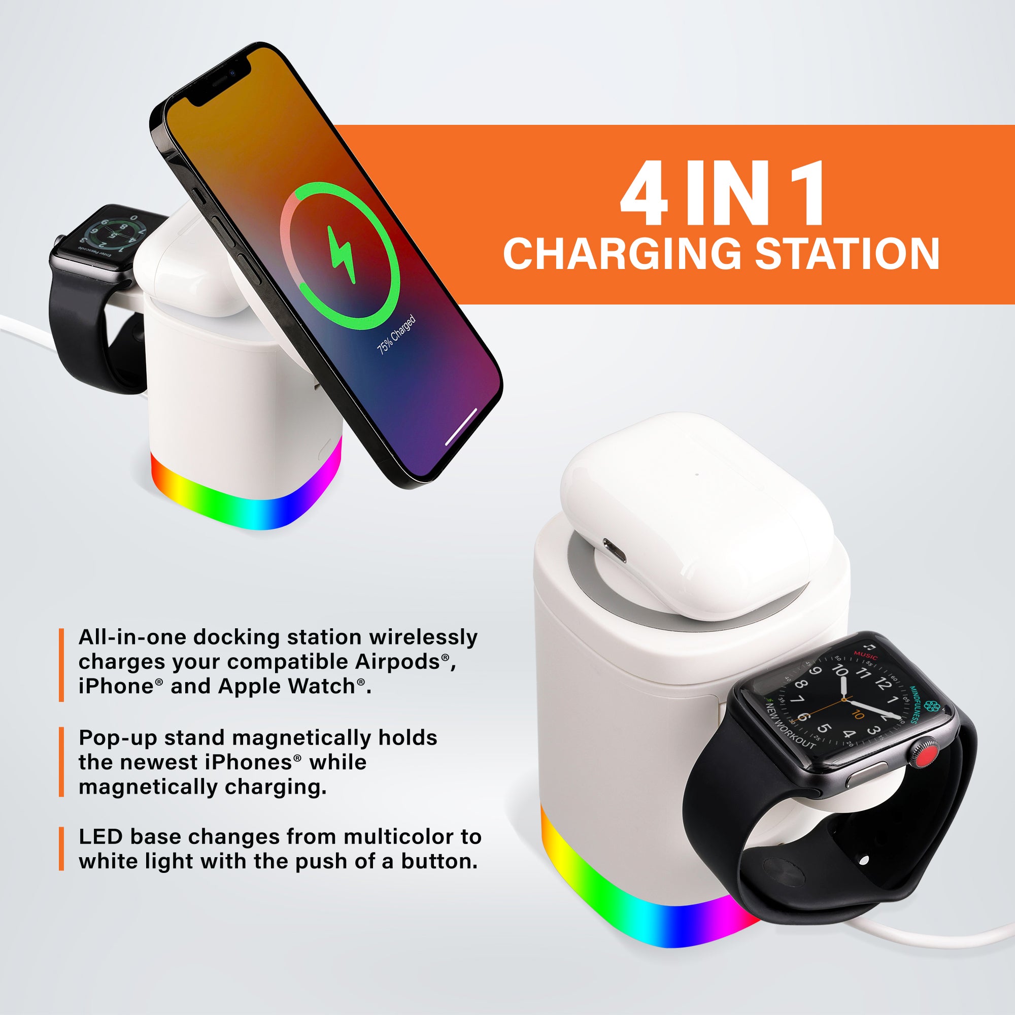 3-in-1 Mag-Safe Wireless Charging Station with Apple Watch and AirPods Dock