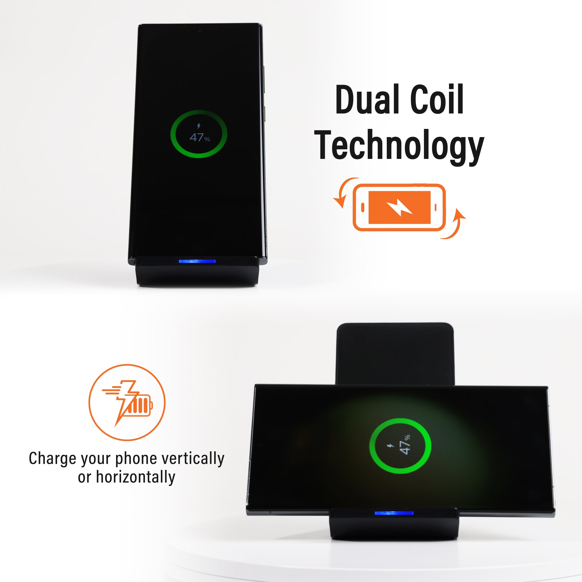 15W Fast Wireless Charging Stand with USB-C, Portrait & Landscape Mode, Qi-Certified, LED Indicator for iPhone, Samsung, and Android Phones