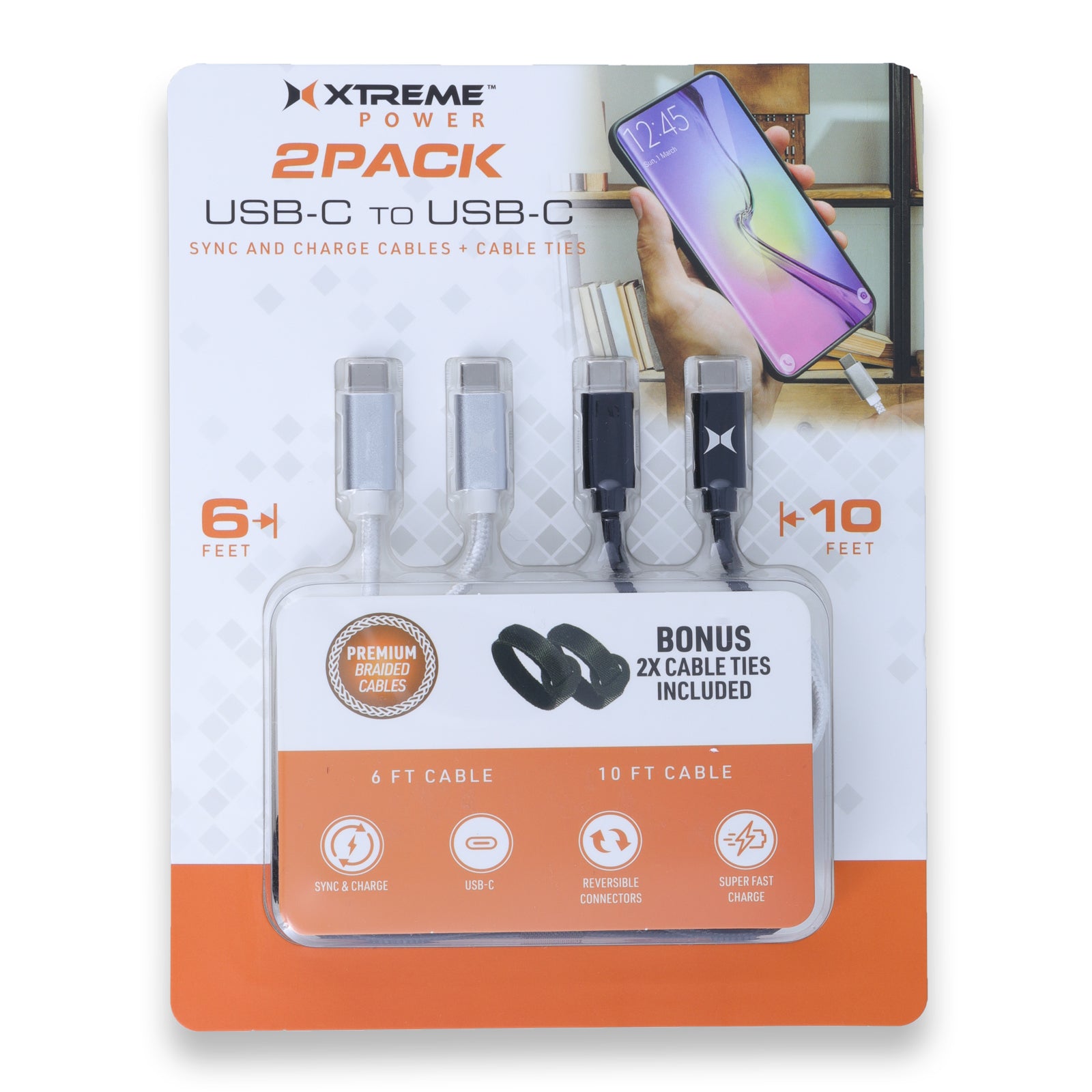 2-Pack USB-C to USB-C Charging Cables: 6ft Silver Silicone & 10ft Black Braided, Fast Charge & Data Sync for All Type-C Devices