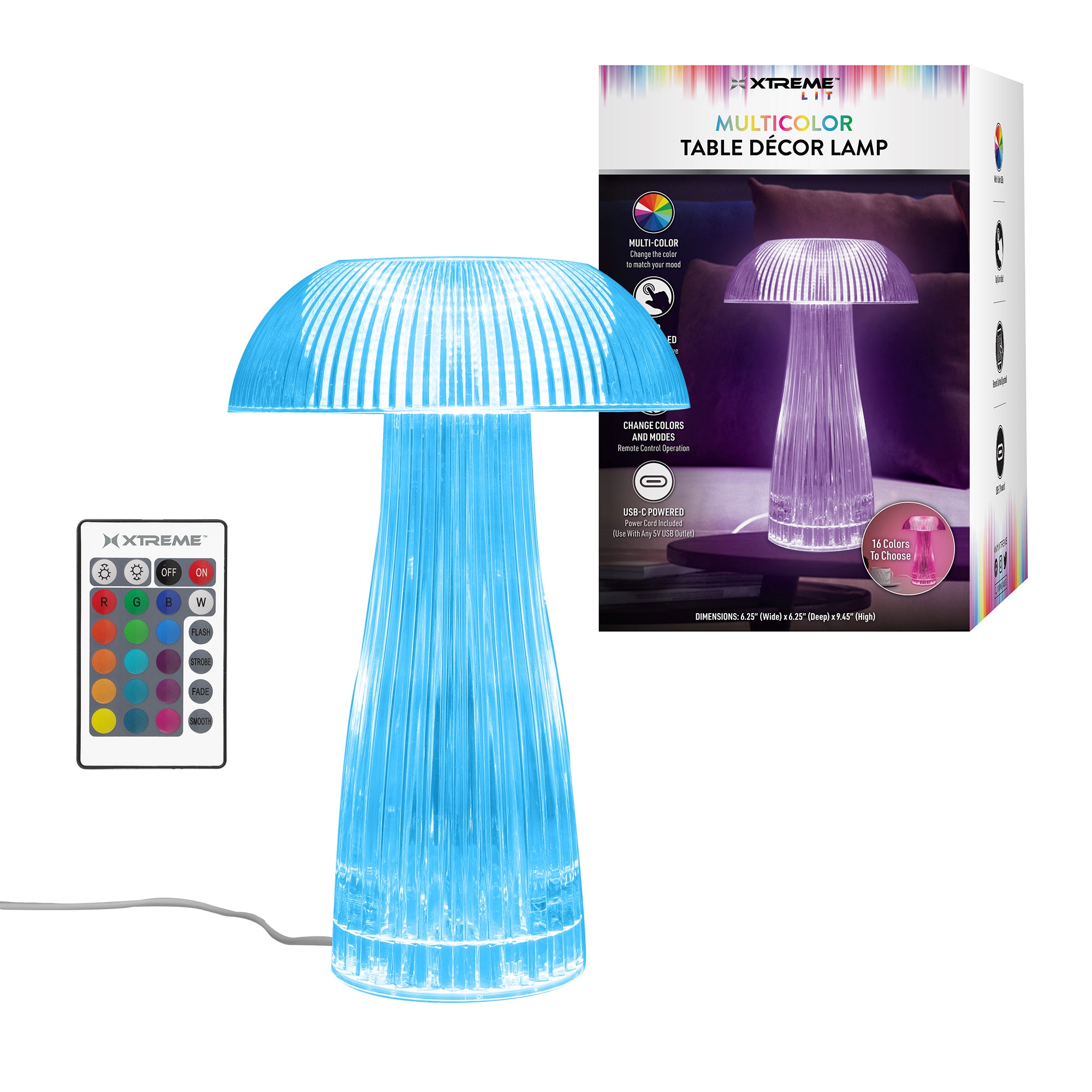 Neon Multi-Color Mushroom LED Tabletop Touch Lamp, with Remote, Crystal Finish