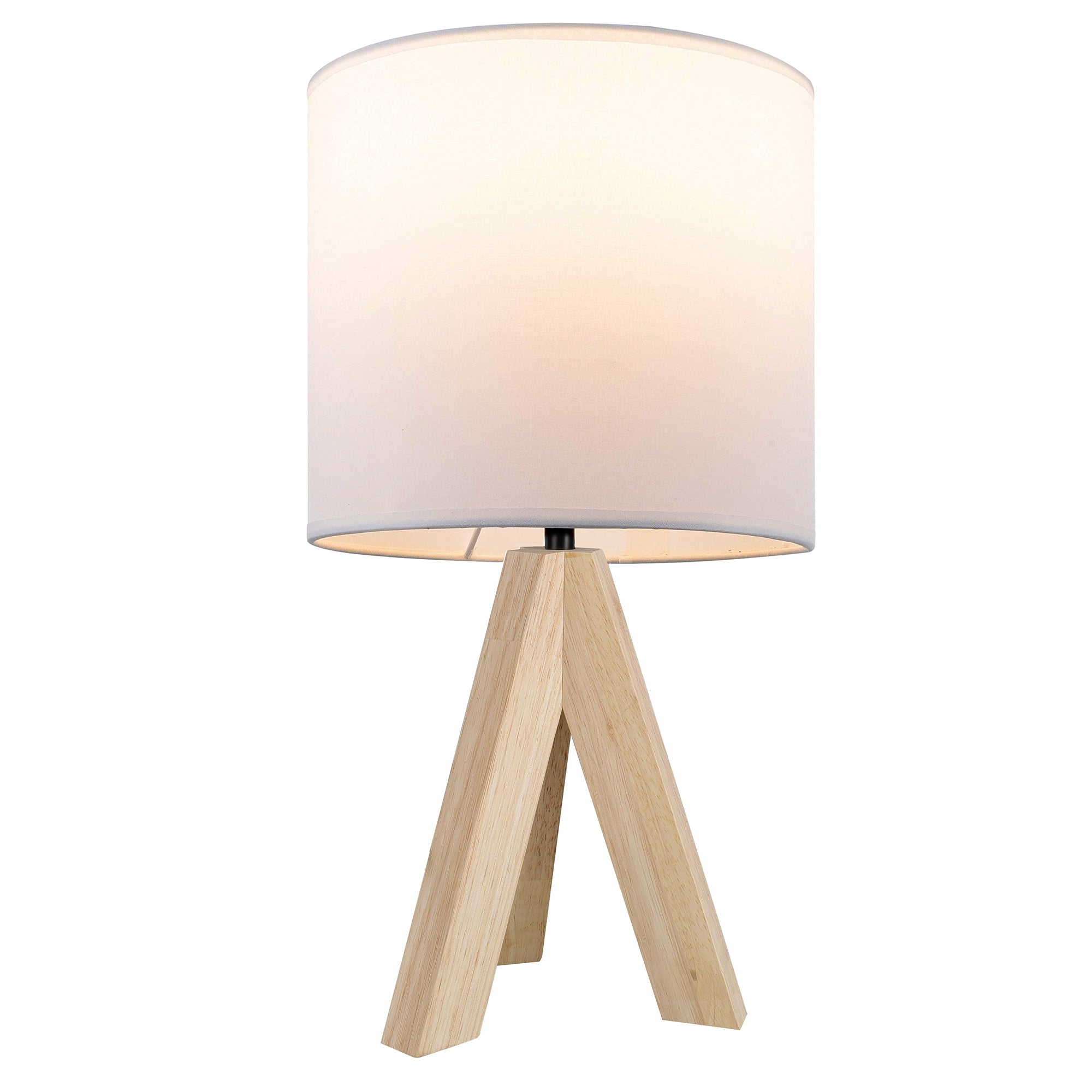 Tripod Oak Table Lamp with Classic White Fabric Shade, 16.75"H, One Size